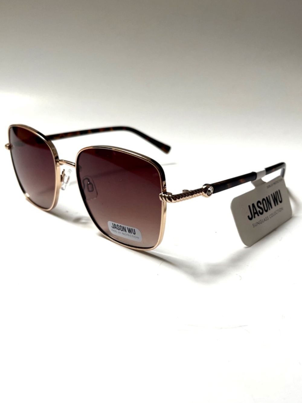 NWT JASON WU Square Sunglasses Brown Gold Metal  Classic Rhinestone Tortoise